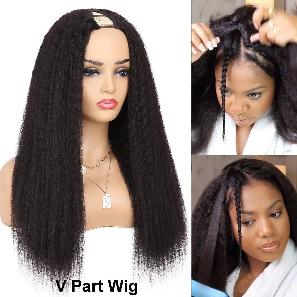 Kinky Straight Human Hair Wig V Part Wig Human Hair For Women U Part No Leave Out V Shape Brazilian Wig Without Glue Half Wigs