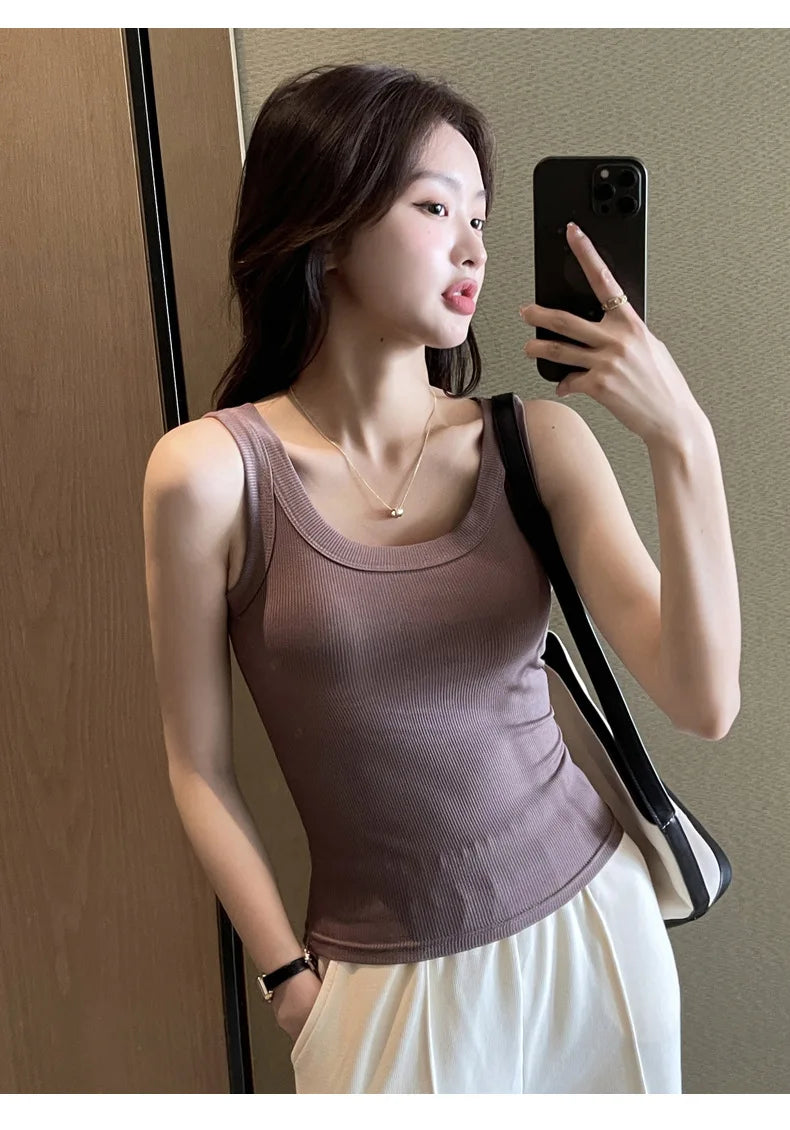 Women Tank Tops 2025 High Strecth Knitted Bottoming Shirt Soft Korean Fashion Undershirt Inner Wear Casual Ladies Tank Tops
