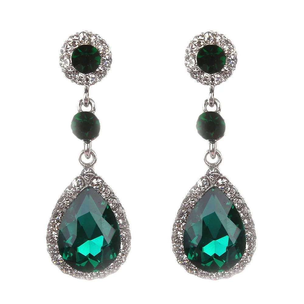 Luxury Bridesmaid Crystal Drop Earrings for Wedding Party Zircon Water-Drop Dangle Earrings Geometry Round Fashion Jewelry Gift
