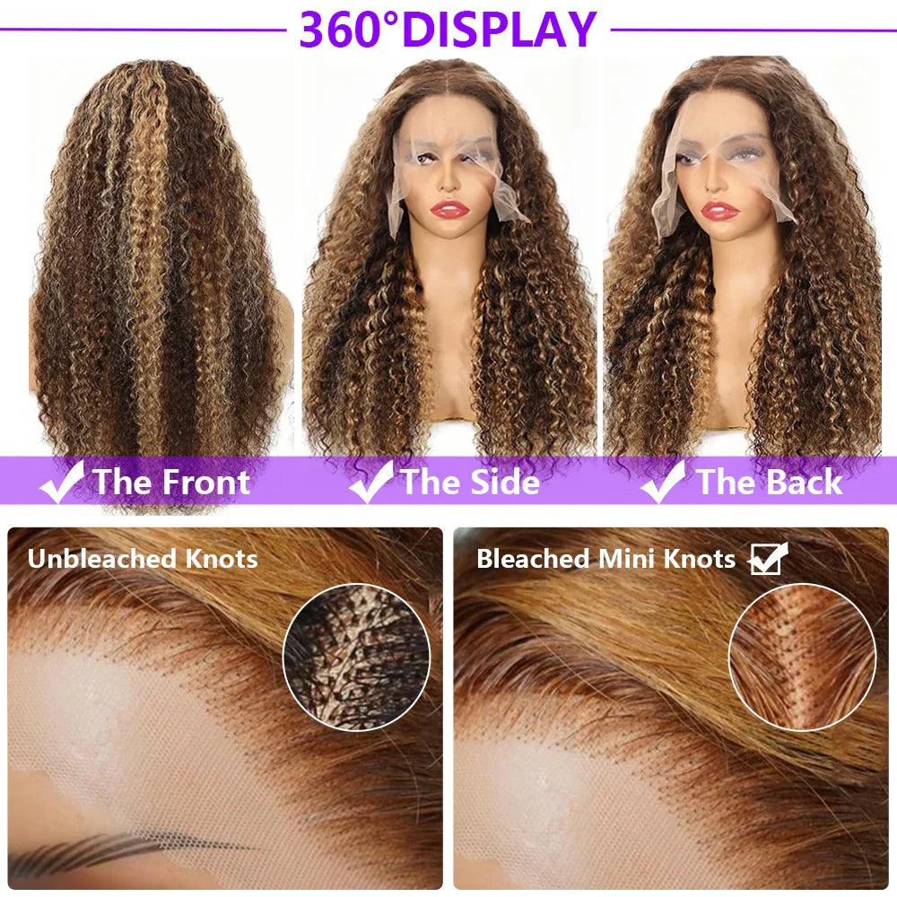 4/27 Curly Wigs 13x4 Highlight Deep Wave Wig Human Hair Ombre Honey Blonde Brown Colored Brazilian Water Wave Human Hair Wig