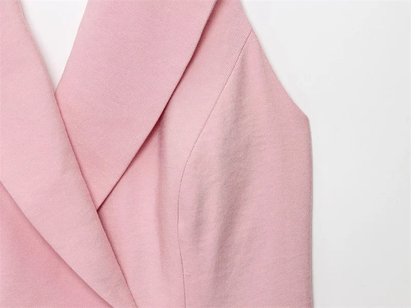 Women's Tops 2025 New Double-Breasted Halterneck Pink Vest Casual and fashionable women's vest
