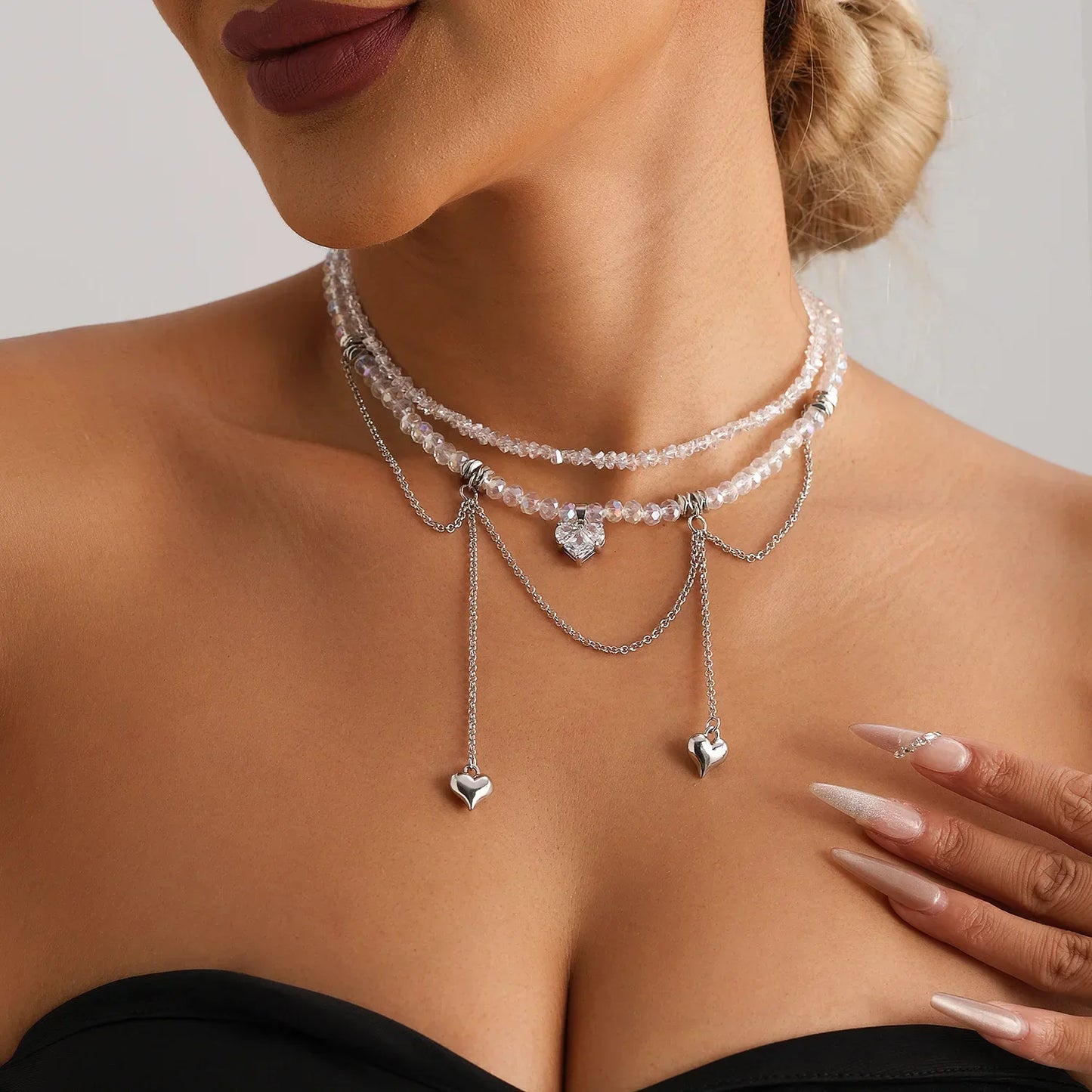 Layered Necklaces Heart Pendant Chain Jewellery Women Y2k Choker Glass Neck Collier Colar Feminino Cadenas Para Mujer for Girls