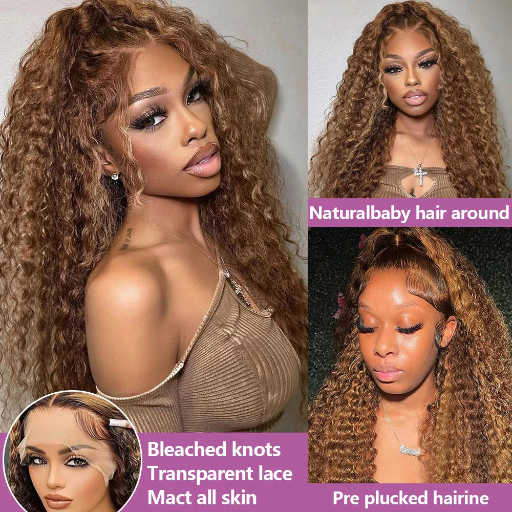 4/27 Curly Wigs 13x4 Highlight Deep Wave Wig Human Hair Ombre Honey Blonde Brown Colored Brazilian Water Wave Human Hair Wig