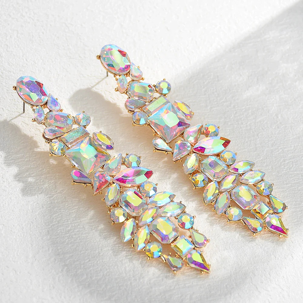 Luxury Elegant Crystal Drop Earrings For Women Rhinestone Pendant Earrings Statement New Design Jewelry
