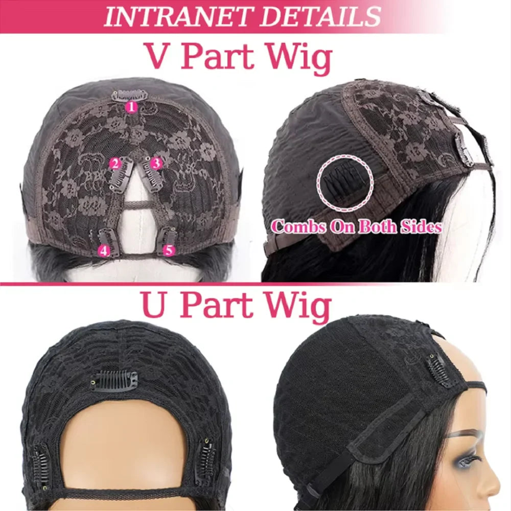 Kinky Straight Human Hair Wig V Part Wig Human Hair For Women U Part No Leave Out V Shape Brazilian Wig Without Glue Half Wigs