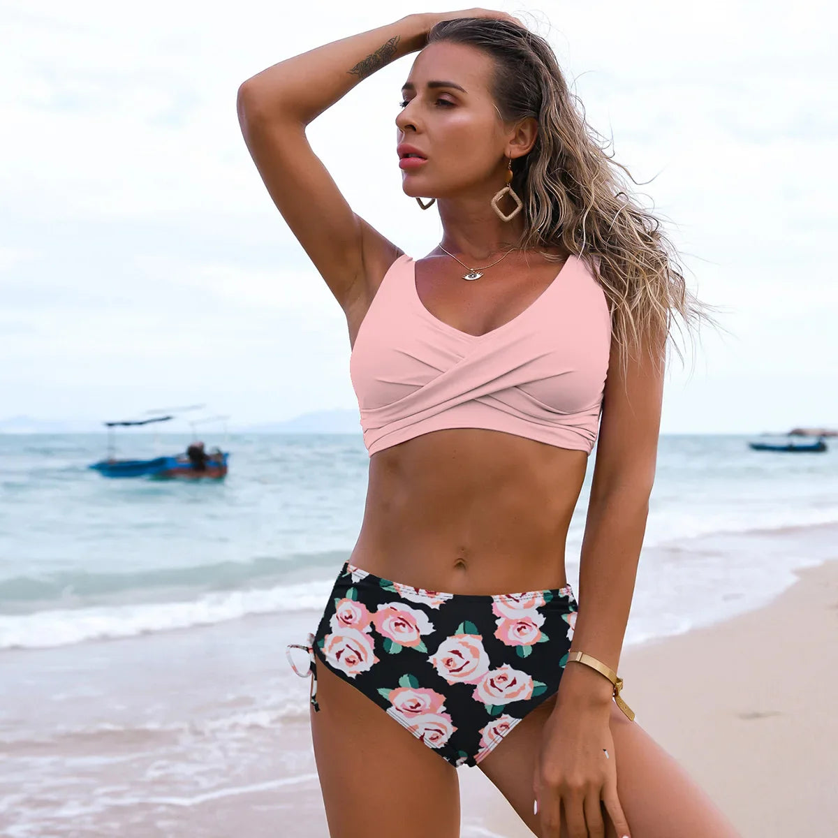 Sexy High Waist Bikini Set 2024 New Push Up Bandage Swimwear Women Print Floral Two Pieces Swimsuit Beach Wear Strappy biquini