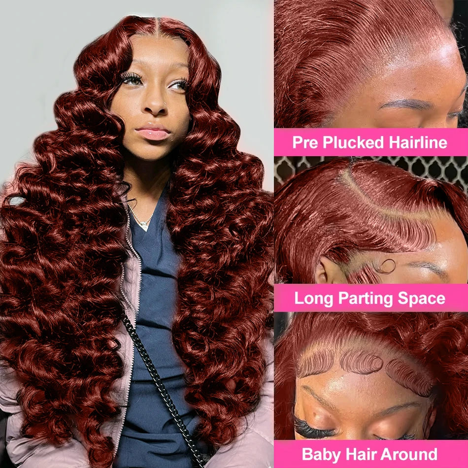 Loose Deep Wave Reddish Brown 13x6 Hd Lace Frontal Human Hair Curly Wig 30 Inch 13x4 Brown Colored Human Hair Wigs On Sale