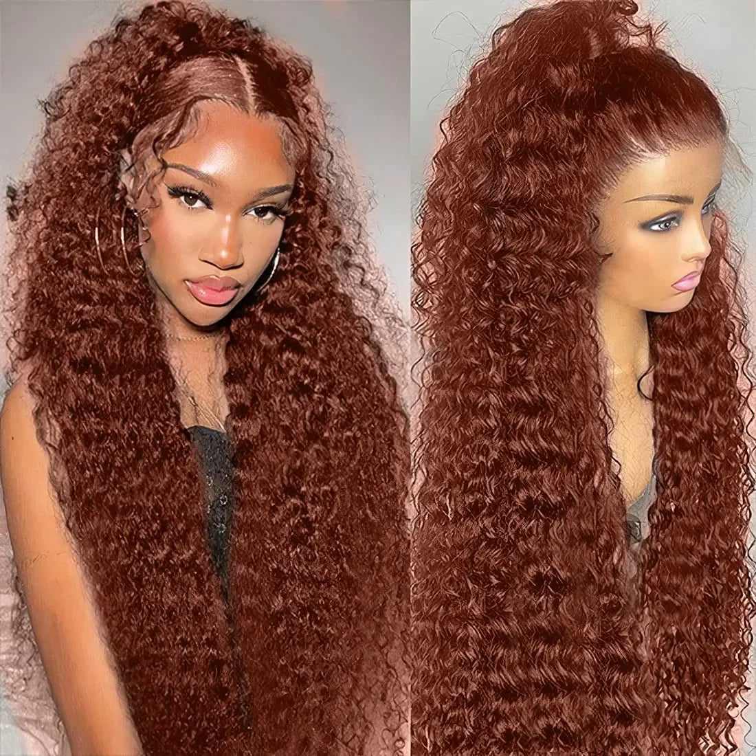 Deep Curly Wigs Human Hair Reddish Brown 13x4 13x6 Hd Lace Frontal Wig Colored Water Wave Lace Front Wig for Women 30 36 40 Inch