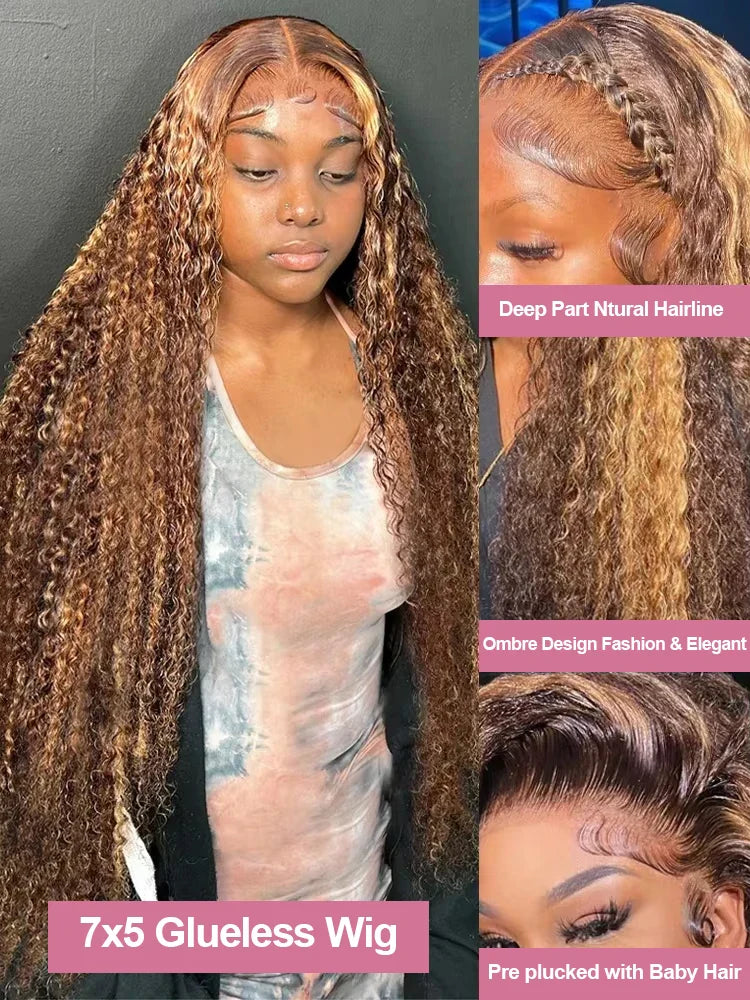 4/27 Curly Wigs 13x4 Highlight Deep Wave Wig Human Hair Ombre Honey Blonde Brown Colored Brazilian Water Wave Human Hair Wig