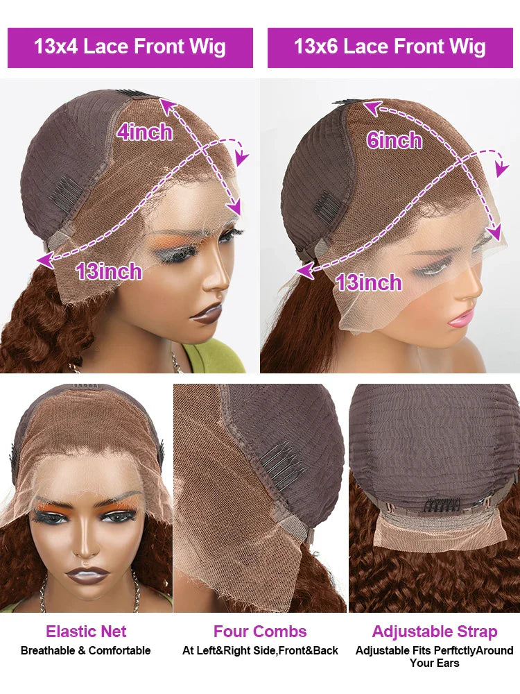 40 Inch Chocolate Brown Curly Lace Front Wig Human Hair 13x6 Deep Wave HD Lace Frontal Wig PrePlucked Glueless Wig 250% Density