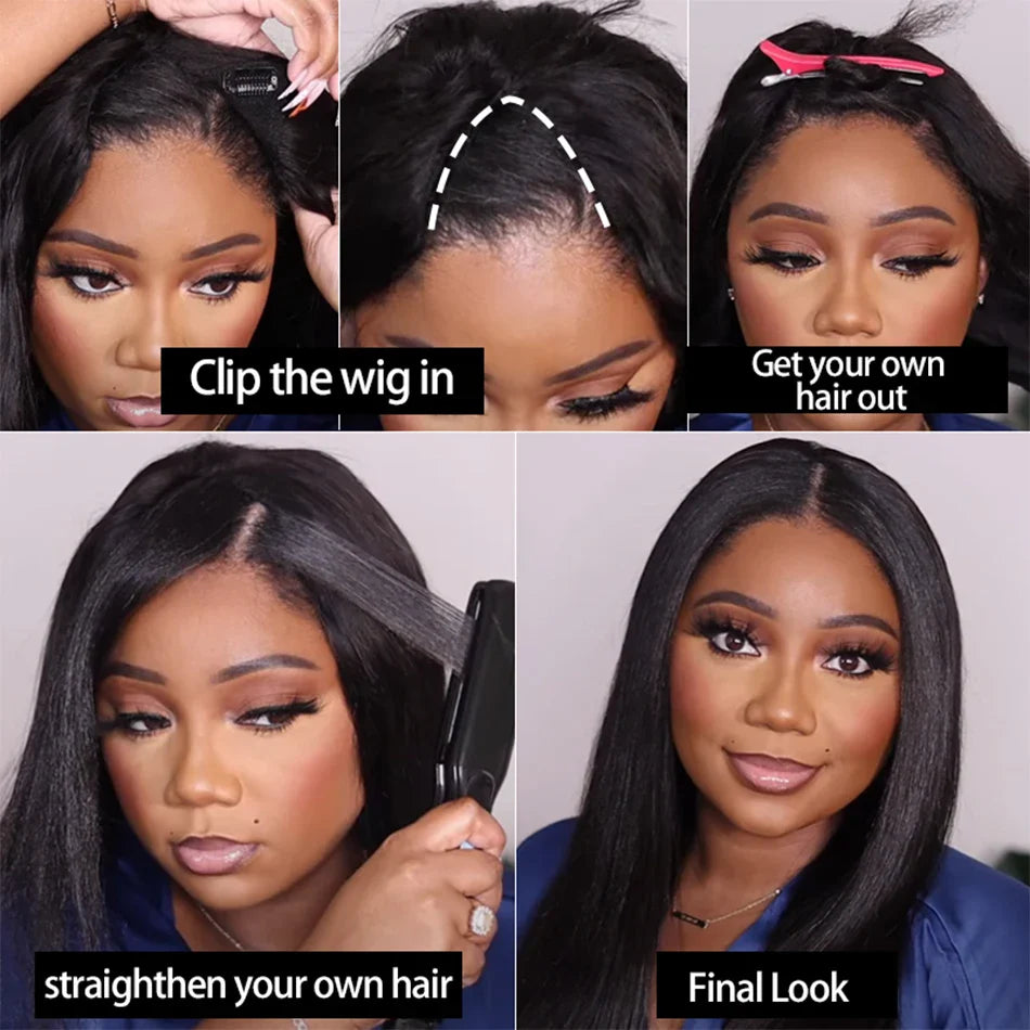 Straight U Part Wig Human Hair No Leave Out No Glue Brazilian Glueless Bone Straight Human Hair Wigs for Women 180% Density