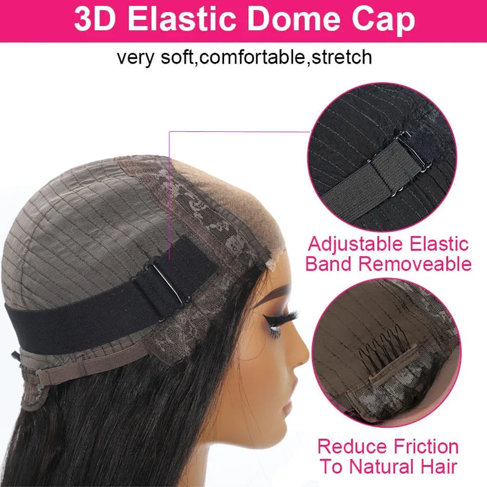 Beliself Glueless Human Hair Wig Straight 13x6 HD Lace Frontal Wig Pull Go Glueless Wig Human Hair with Elastic Drawstring