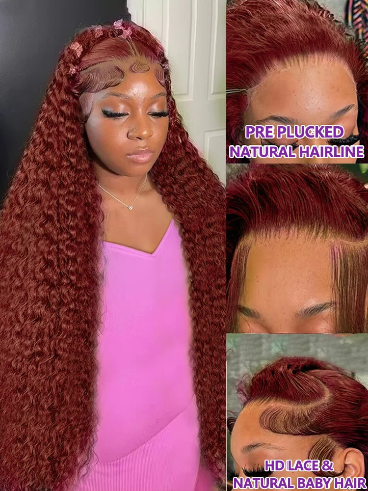 Loose Deep Wave 13x4 Hd Lace Frontal Reddish Brown Human Hair Curly Wigs Water Wave Brazilian Brown Colored Wigs For Women