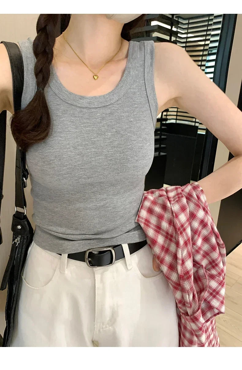 Tank Soft Top For Women Summer 2025 Outfits Tight And Sexy Tank Top Knitted Bottom Shirt And Sleeveless Top For Outerwear