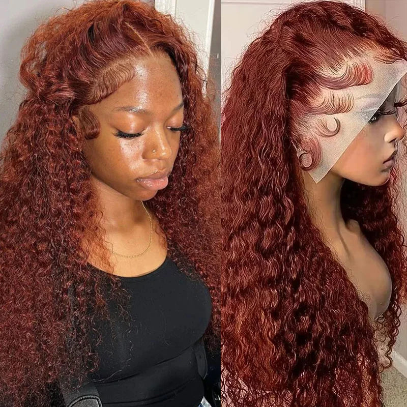 Deep Curly Wigs Human Hair Reddish Brown 13x4 13x6 Hd Lace Frontal Wig Colored Water Wave Lace Front Wig for Women 30 36 40 Inch
