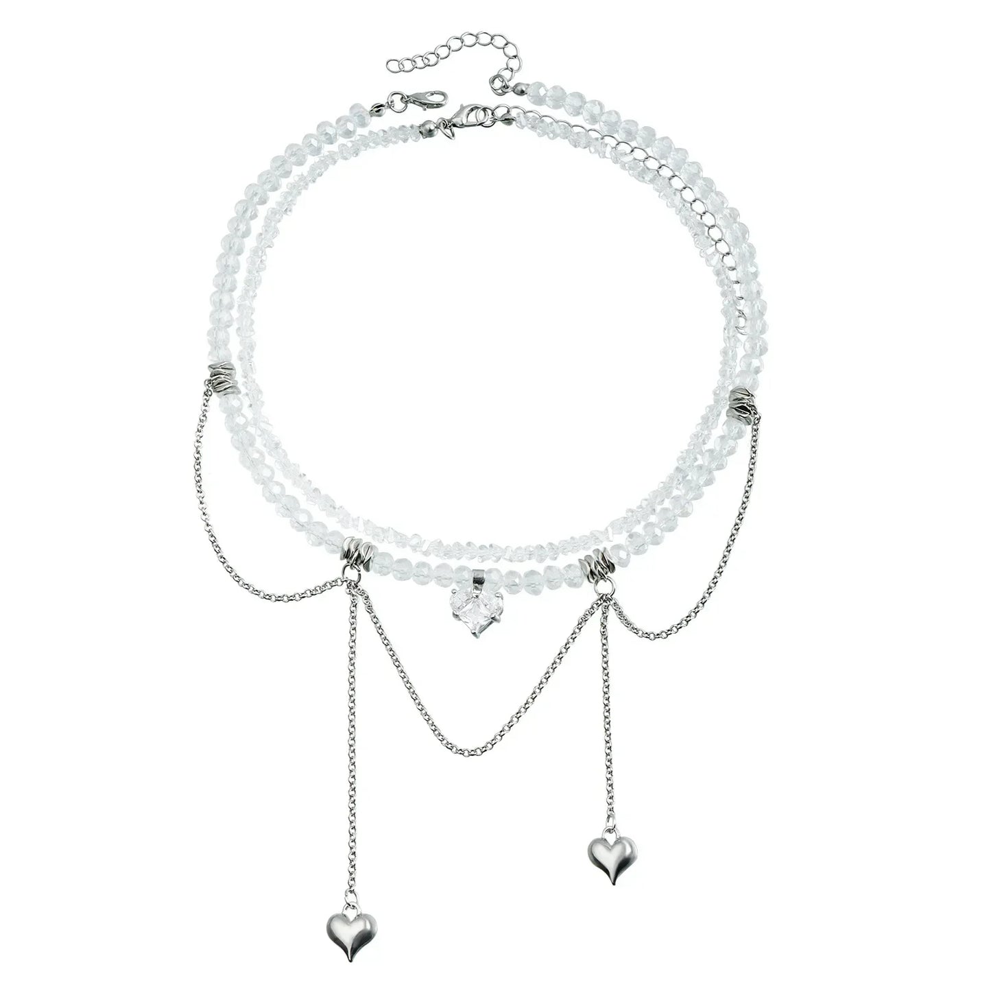 Layered Necklaces Heart Pendant Chain Jewellery Women Y2k Choker Glass Neck Collier Colar Feminino Cadenas Para Mujer for Girls