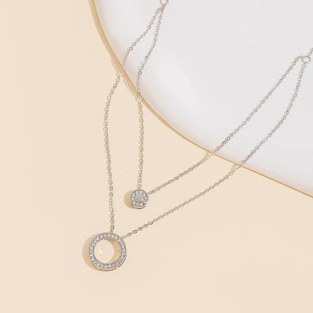 Delicate Layered Necklace Set with Sparkling Round Pendant Dainty Collarbone Chains for Women Minimalist Style