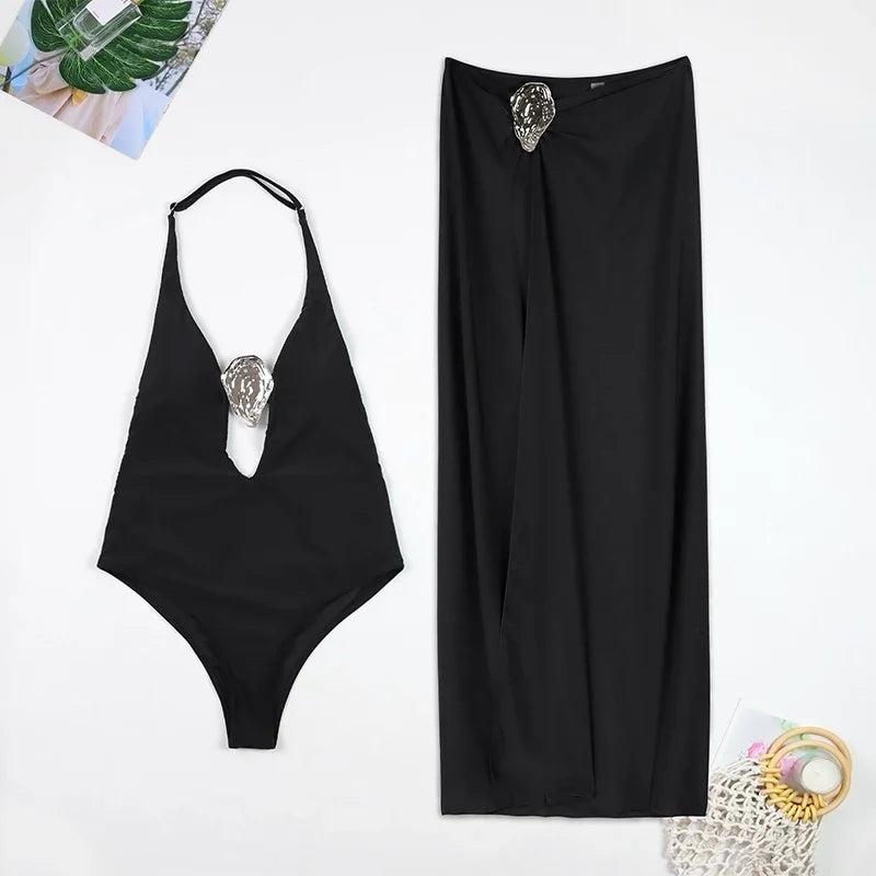 3 Piece Bikini Sets Spaghetti Strap Swimsuits 2025 Women Sexy High Split Beachwear Long Skirt Bathing Suit Summer Vacation Wear