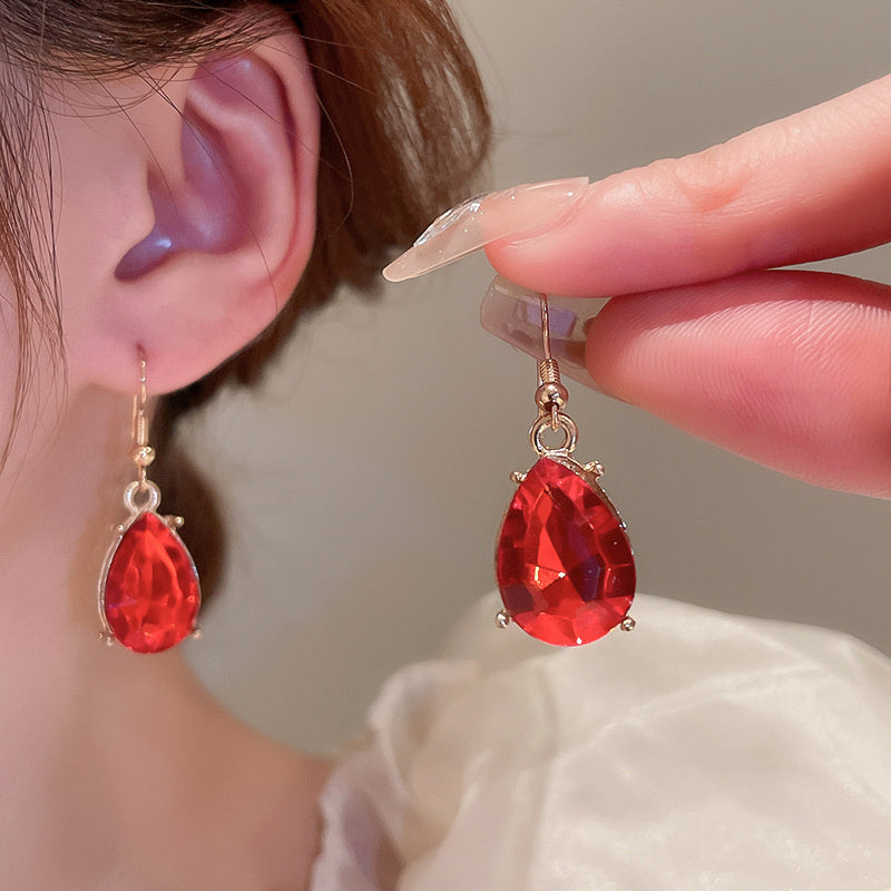 Luxury Necklace Earrings For Women Red Water Drop Crystal Earrings Weddings Banquet Jewelry Sets