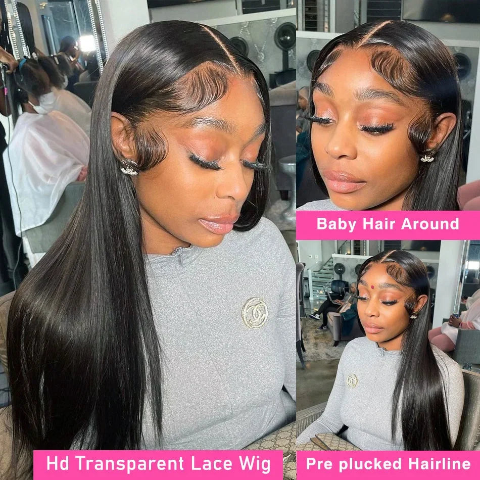 Bone Straight Human Hair Wigs For Women 13x6 HD Transparent Lace Closure Wig Pre Plucked With Baby Hair 4x4 360 Lace Frontal Wig