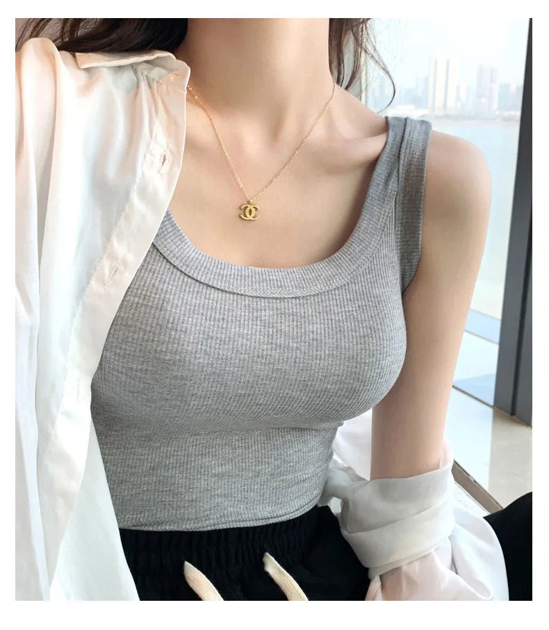 Women Tank Tops 2025 High Strecth Knitted Bottoming Shirt Soft Korean Fashion Undershirt Inner Wear Casual Ladies Tank Tops