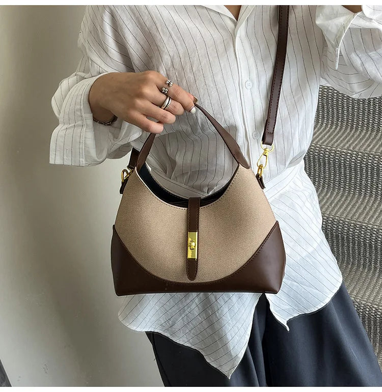 2025 Colorblock Baguette Bag for Women - Boho Vegan Crossbody, Adjustable Shoulder Clutch & Minimalist Commuter Chic