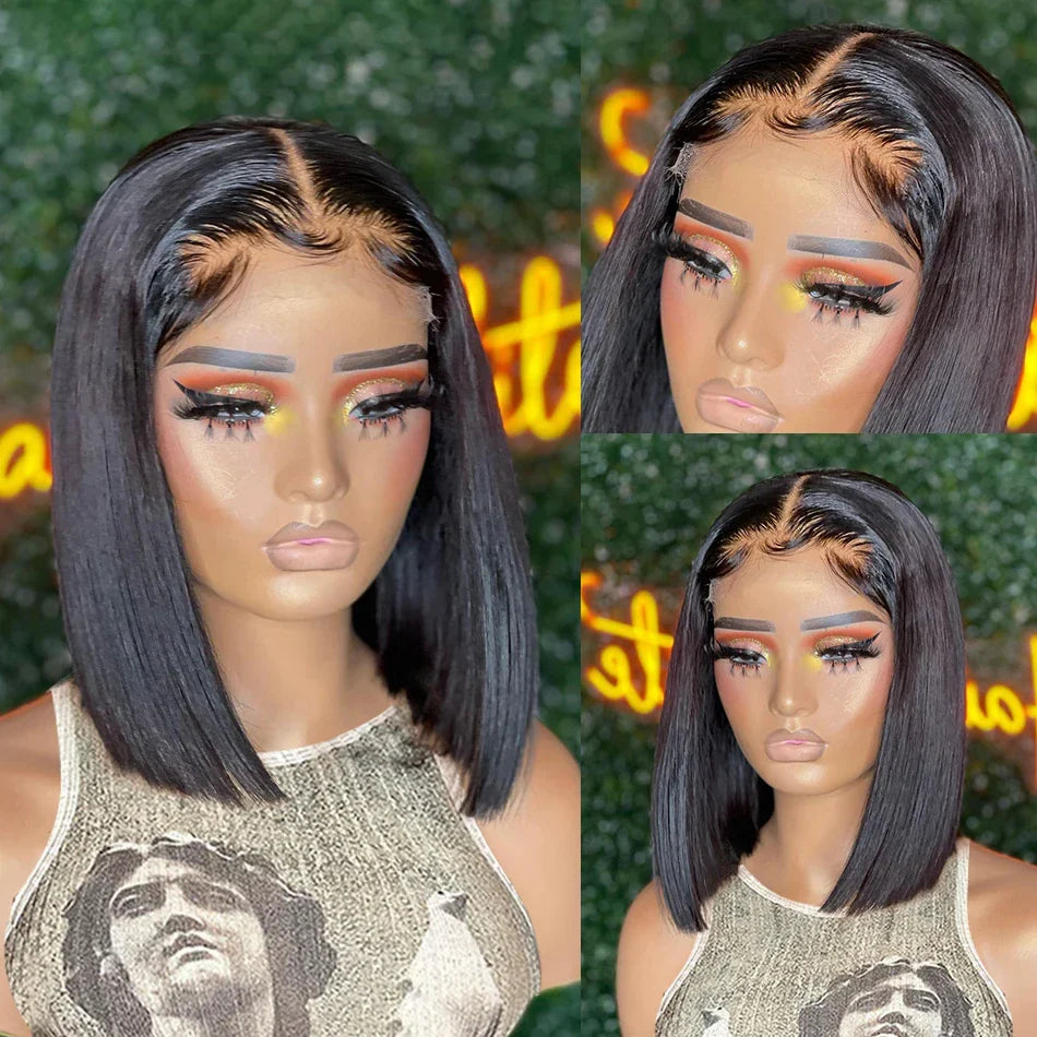 Bleached Knots Bone Straight Wig Human Hair Ready To Go Short Bob 13x4 HD Full Transparent Lace Frontal Wigs Pre Plucked