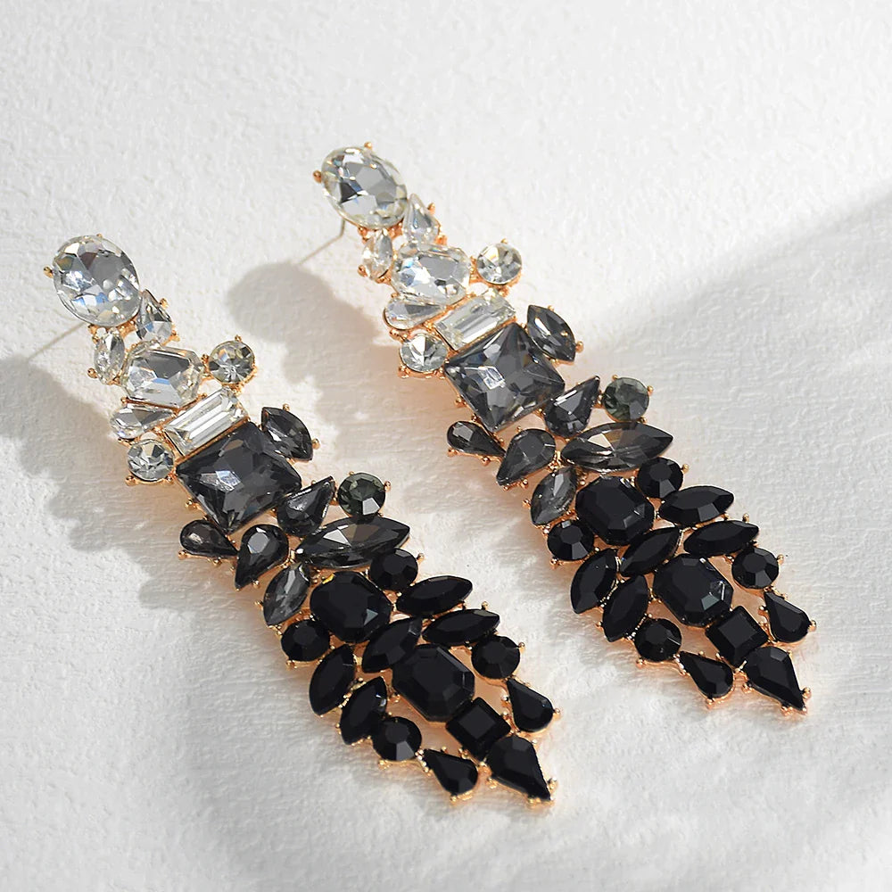 Luxury Elegant Crystal Drop Earrings For Women Rhinestone Pendant Earrings Statement New Design Jewelry