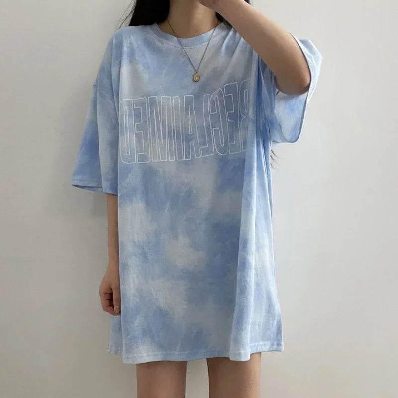 Tops Woman Summer Outfit Short Sleeve Blue T Shirt For Women Graphic Goth Women's Cheap Clothing And Wholesale Sales Clothes