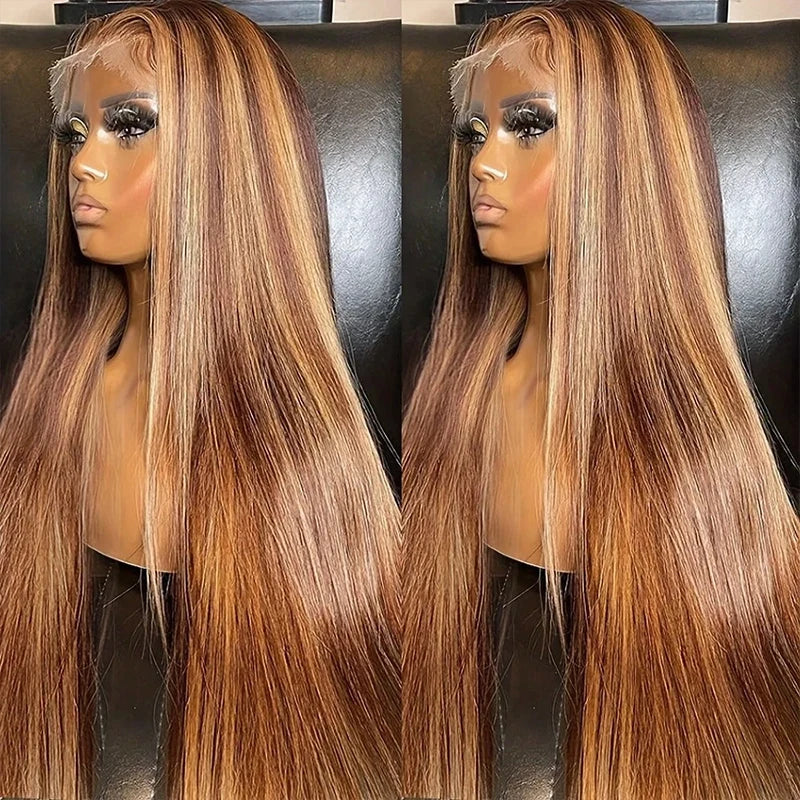 Highlight Wig Human Hair Bone Straight Blond Ombre 13x4 HD Lace Wig Colored Human Hair Frontal Wig Brazilian Wigs 200 Density