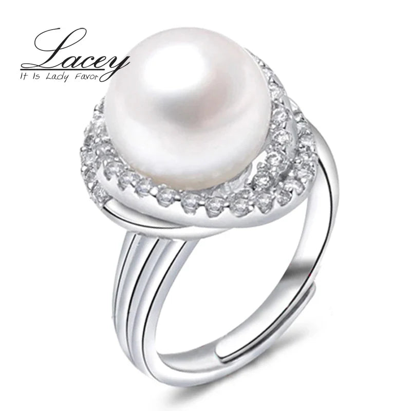 Natural Big Pearl Rings For Women,Wedding Freshwater Pearl Ring 925 Silver Fashion Jewelry