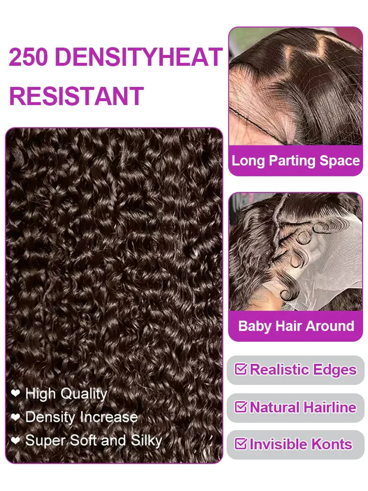 40 Inch Chocolate Brown Curly Lace Front Wig Human Hair 13x6 Deep Wave HD Lace Frontal Wig PrePlucked Glueless Wig 250% Density