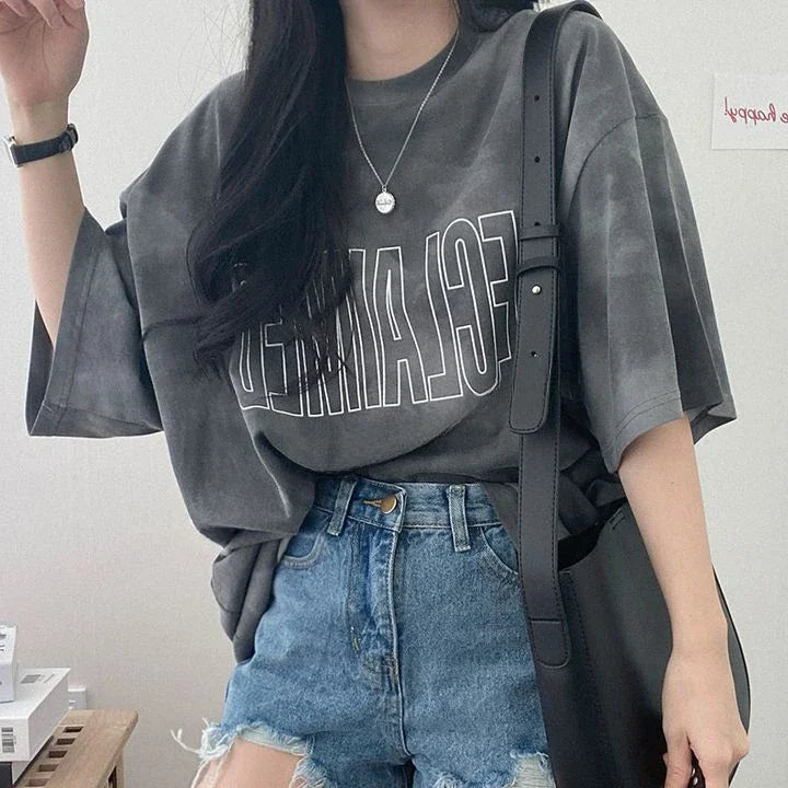 Tops Woman Summer Outfit Short Sleeve Blue T Shirt For Women Graphic Goth Women's Cheap Clothing And Wholesale Sales Clothes