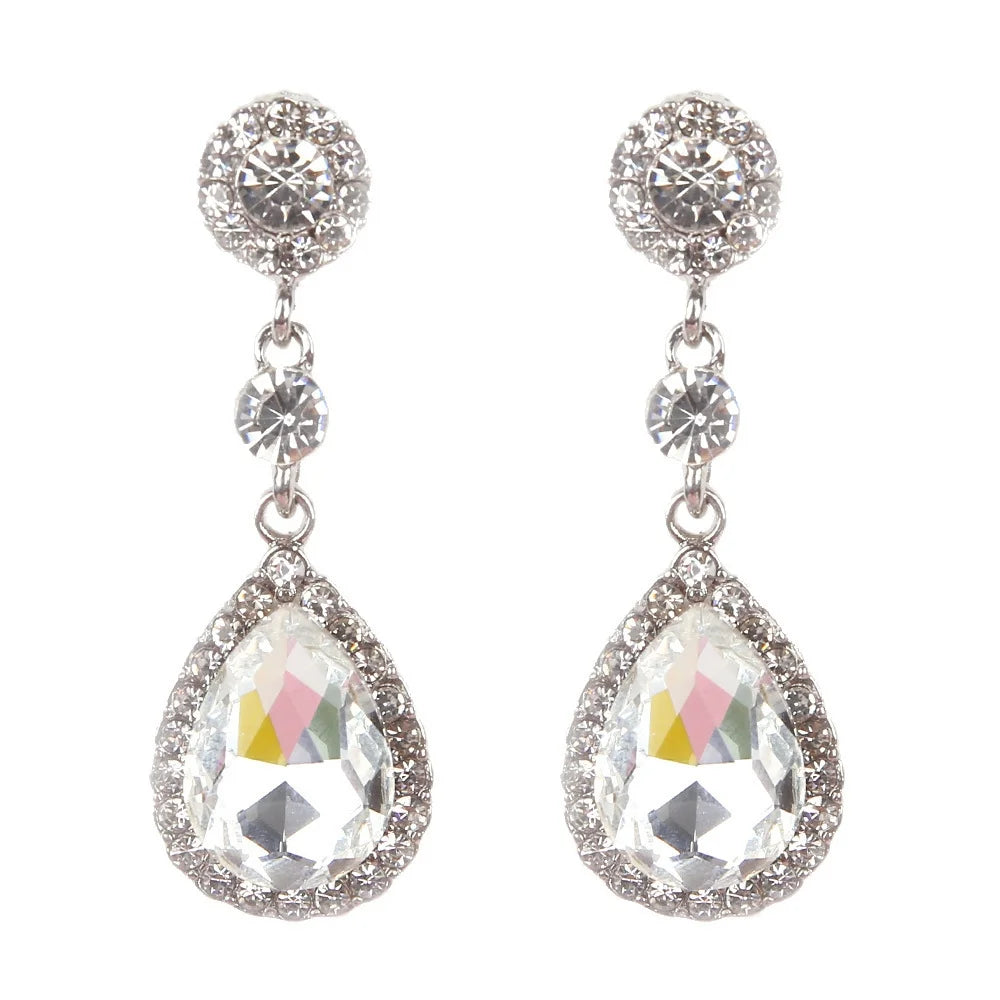 Luxury Bridesmaid Crystal Drop Earrings for Wedding Party Zircon Water-Drop Dangle Earrings Geometry Round Fashion Jewelry Gift