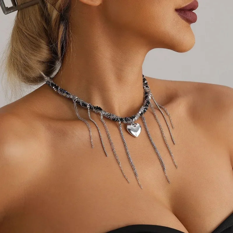 Layered Necklaces Heart Pendant Chain Jewellery Women Y2k Choker Glass Neck Collier Colar Feminino Cadenas Para Mujer for Girls