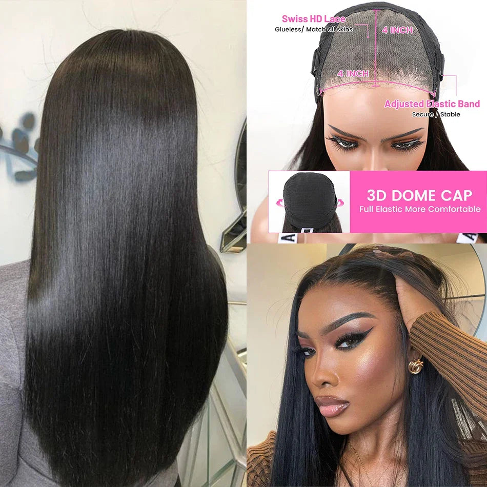 300% Density Super Double Drawn Bone Straight Virgin Human Hair Wigs 4x4 2x6 5x5 Wear And Go Wigs Silky Human Hair Pre Plucked