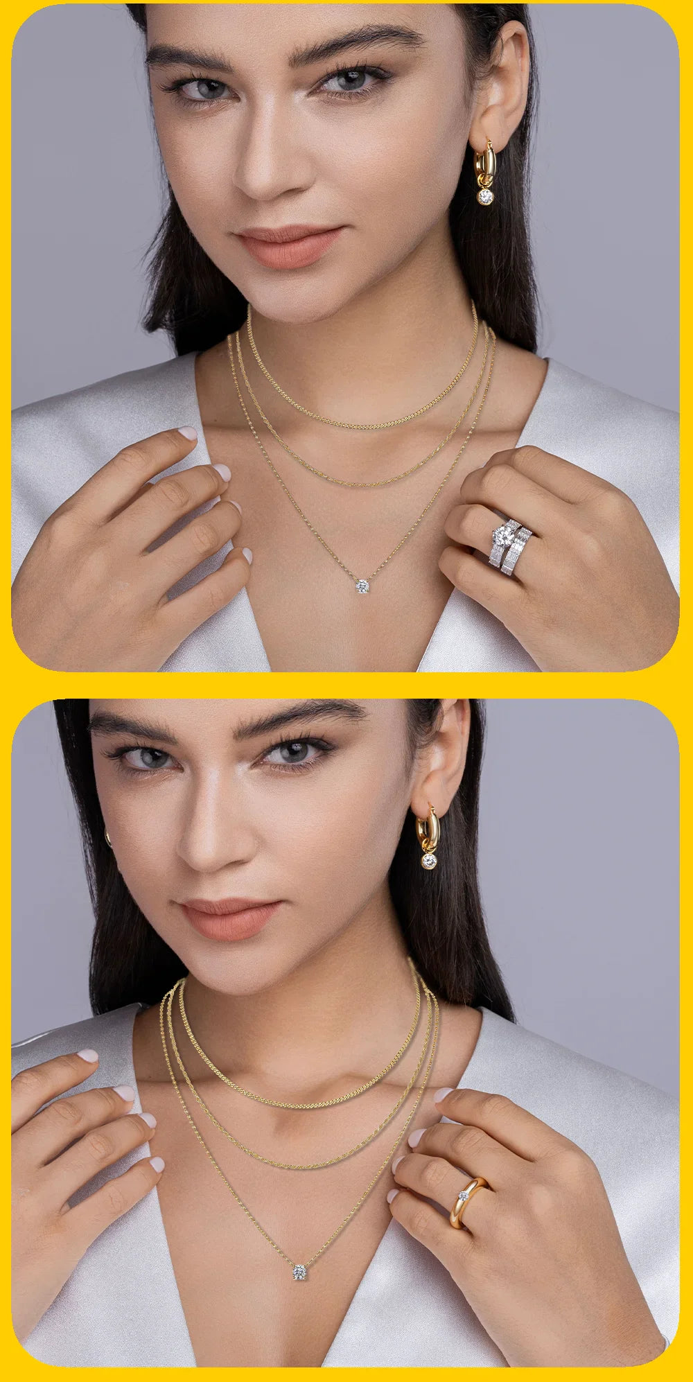 Triple Layer Necklace Moissanite Pendant S925 Sterling Silver 18K Gold Plated Minimalist Layered Jewelry for Women