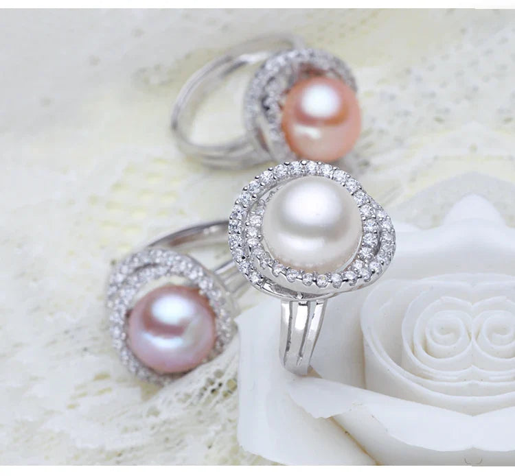 Natural Big Pearl Rings For Women,Wedding Freshwater Pearl Ring 925 Silver Fashion Jewelry