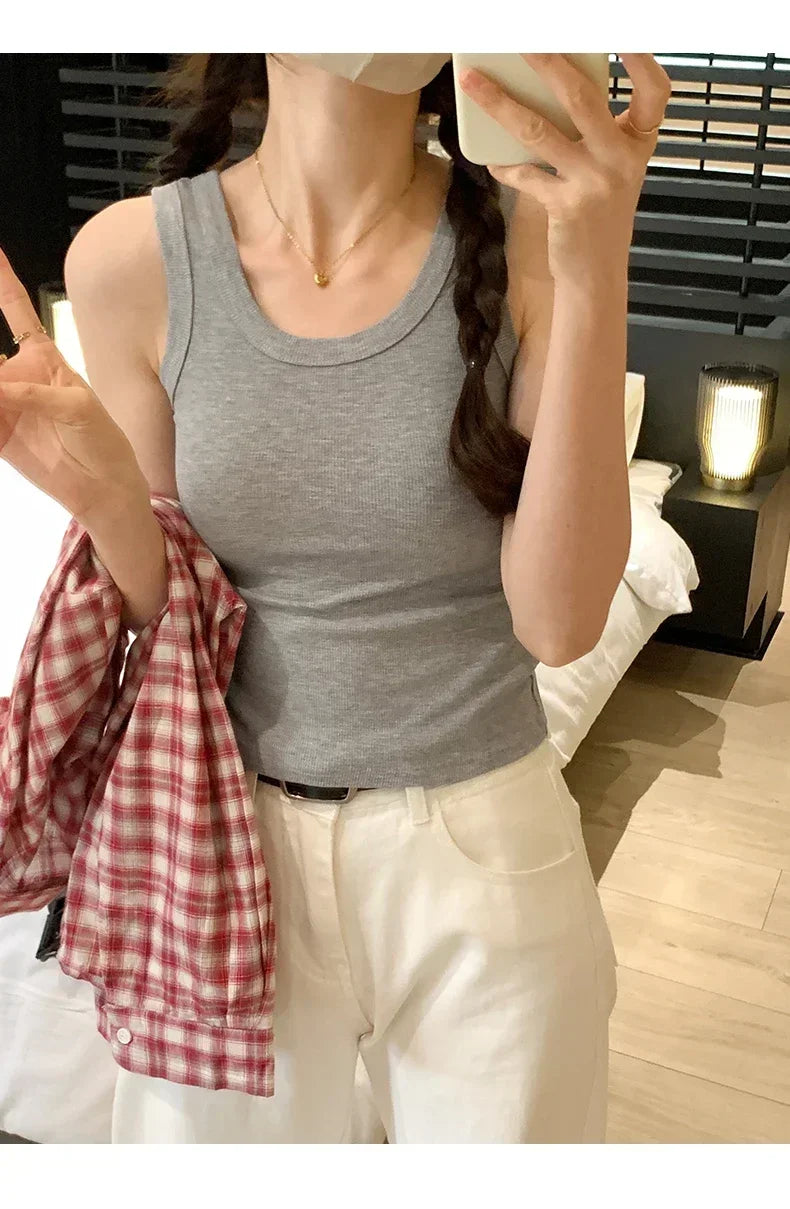 Tank Soft Top For Women Summer 2025 Outfits Tight And Sexy Tank Top Knitted Bottom Shirt And Sleeveless Top For Outerwear