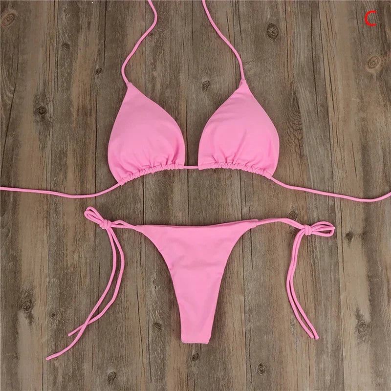 Sexy Women Summer Swimwear Bikini Set Bra Tie Side G-String Thong Beach e Suit Swimsuit Bathing Suit Swimming Suit