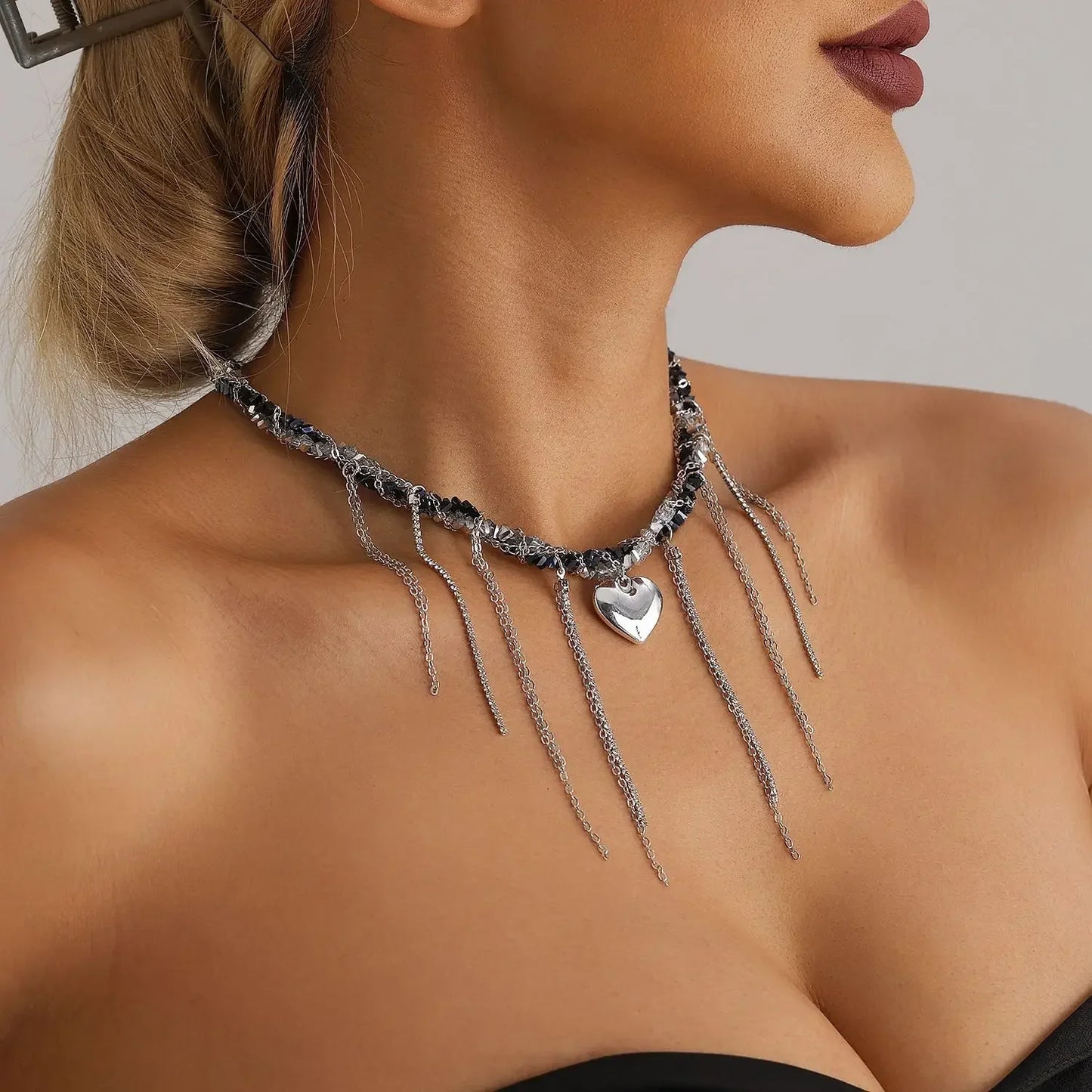 Layered Necklaces Heart Pendant Chain Jewellery Women Y2k Choker Glass Neck Collier Colar Feminino Cadenas Para Mujer for Girls