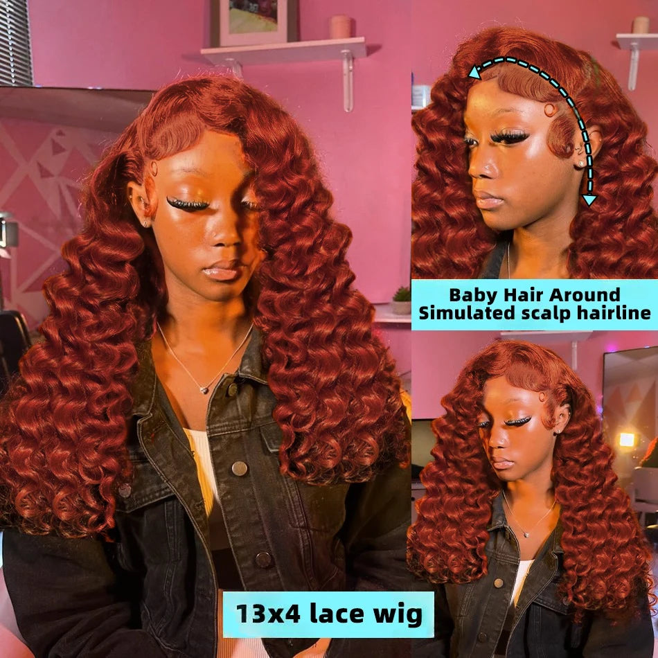 Loose Deep Wave Reddish Brown 13x6 Hd Lace Frontal Human Hair Curly Wig 30 Inch 13x4 Brown Colored Human Hair Wigs On Sale