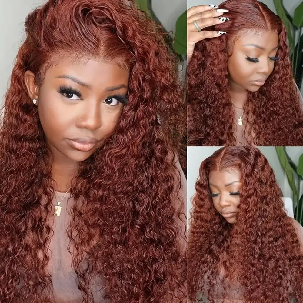Deep Curly Wigs Human Hair Reddish Brown 13x4 13x6 Hd Lace Frontal Wig Colored Water Wave Lace Front Wig for Women 30 36 40 Inch