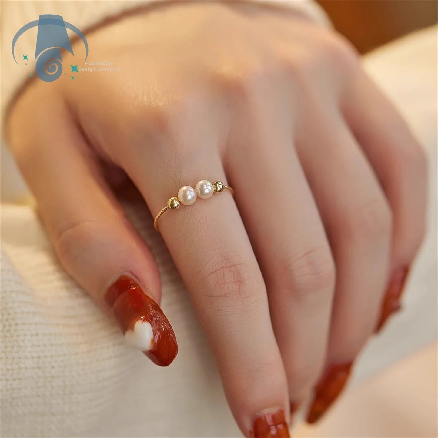 Elegant Minimalist Pearl Ring for Women Adjustable Open Band Simple Dainty Pinky Ring Luxury Trendy Stackable Jewelry Gift Idea