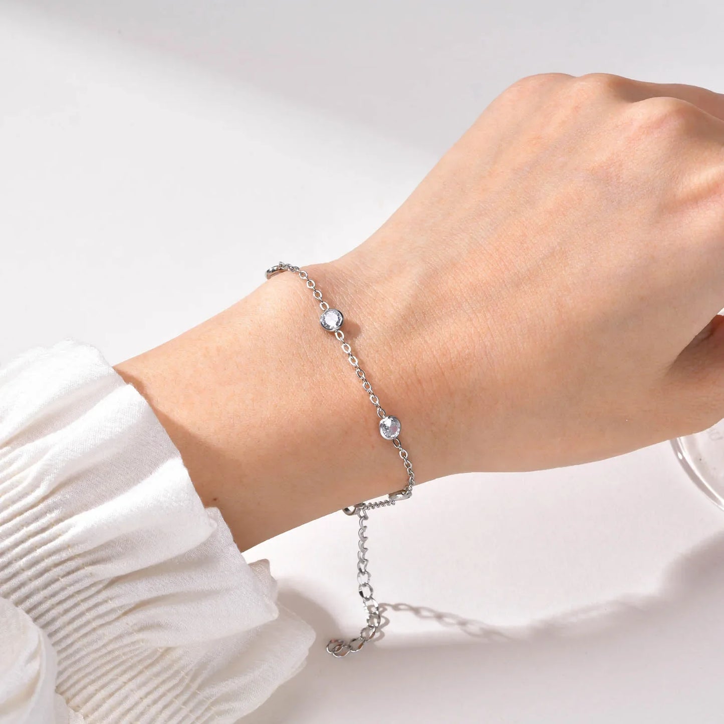 Trendy Chain Bracelets for Women Girls Lady, Stainless Steel Thin Chain Wristband Bling CZ Stone, Chic bracelet Gifts To Her