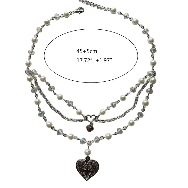 Layered Butterfly Pendant Necklace Multi-layer Simulated Pearl Chain Choker For Women Clavicle Chain Jewelry Ornament