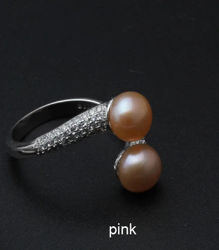 Real Natural Freshwater Black Double Pearl Ring Women,Exquisite 925 Sterling Silver Ring Fine Jewelry Adjustable
