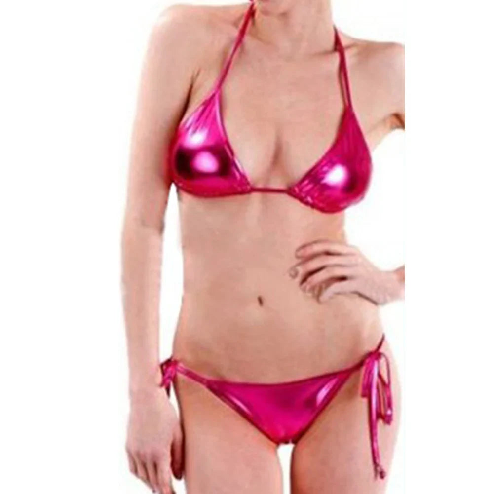 Sexy Women Beach Bikini 2 Pcs Set Halter Bra Bandage Briefs Summer Swimsuits Elastic Breathable Underwear Low Rise Lingerie