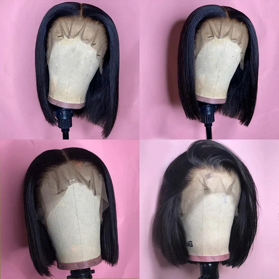 Bleached Knots Bone Straight Wig Human Hair Ready To Go Short Bob 13x4 HD Full Transparent Lace Frontal Wigs Pre Plucked