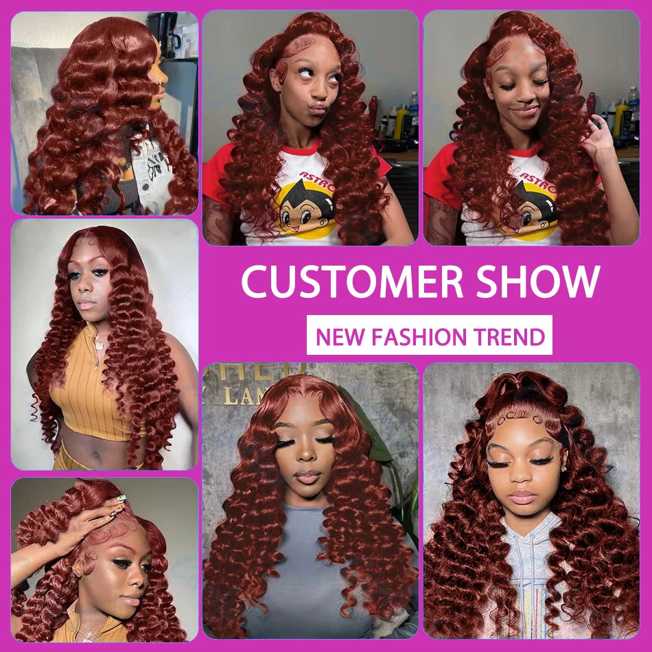 Loose Deep Wave Reddish Brown 13x6 Hd Lace Frontal Human Hair Curly Wig 30 Inch 13x4 Brown Colored Human Hair Wigs On Sale
